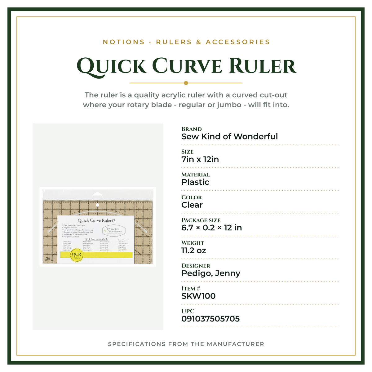 Product Specifications – Quick Curve Ruler