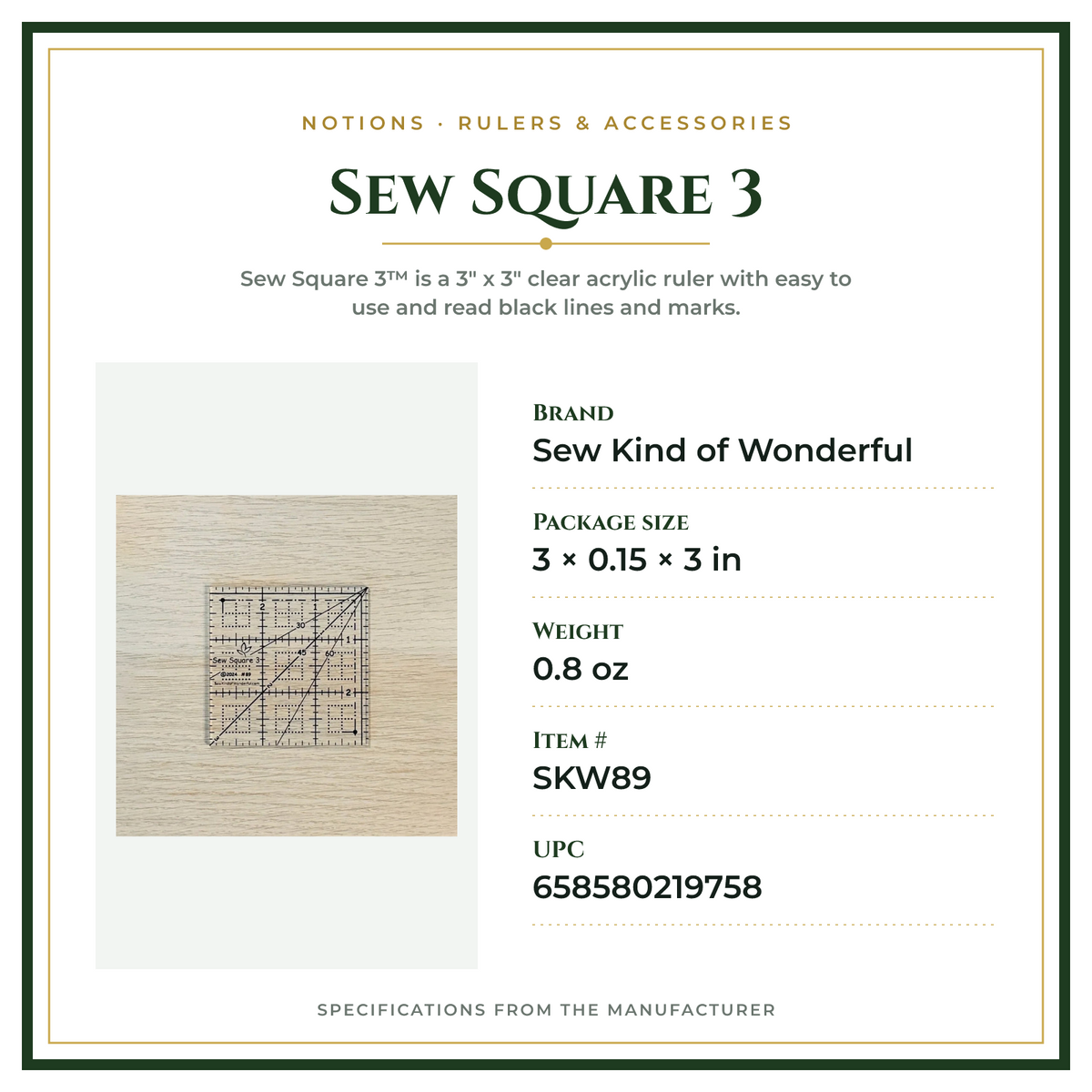 Product Specifications – Sew Square 3
