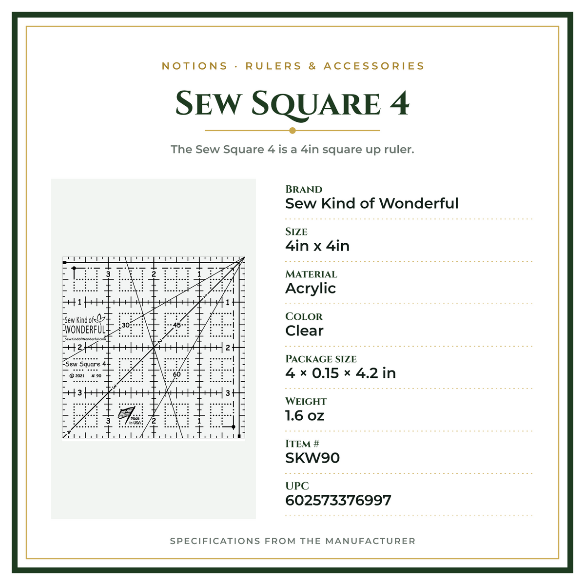 Product Specifications – Sew Square 4