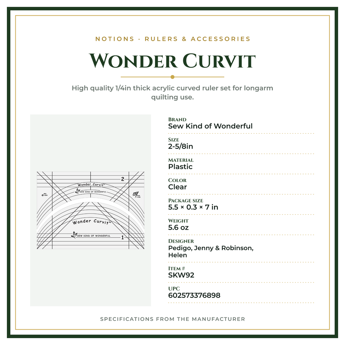 Product Specifications – Wonder Curvit