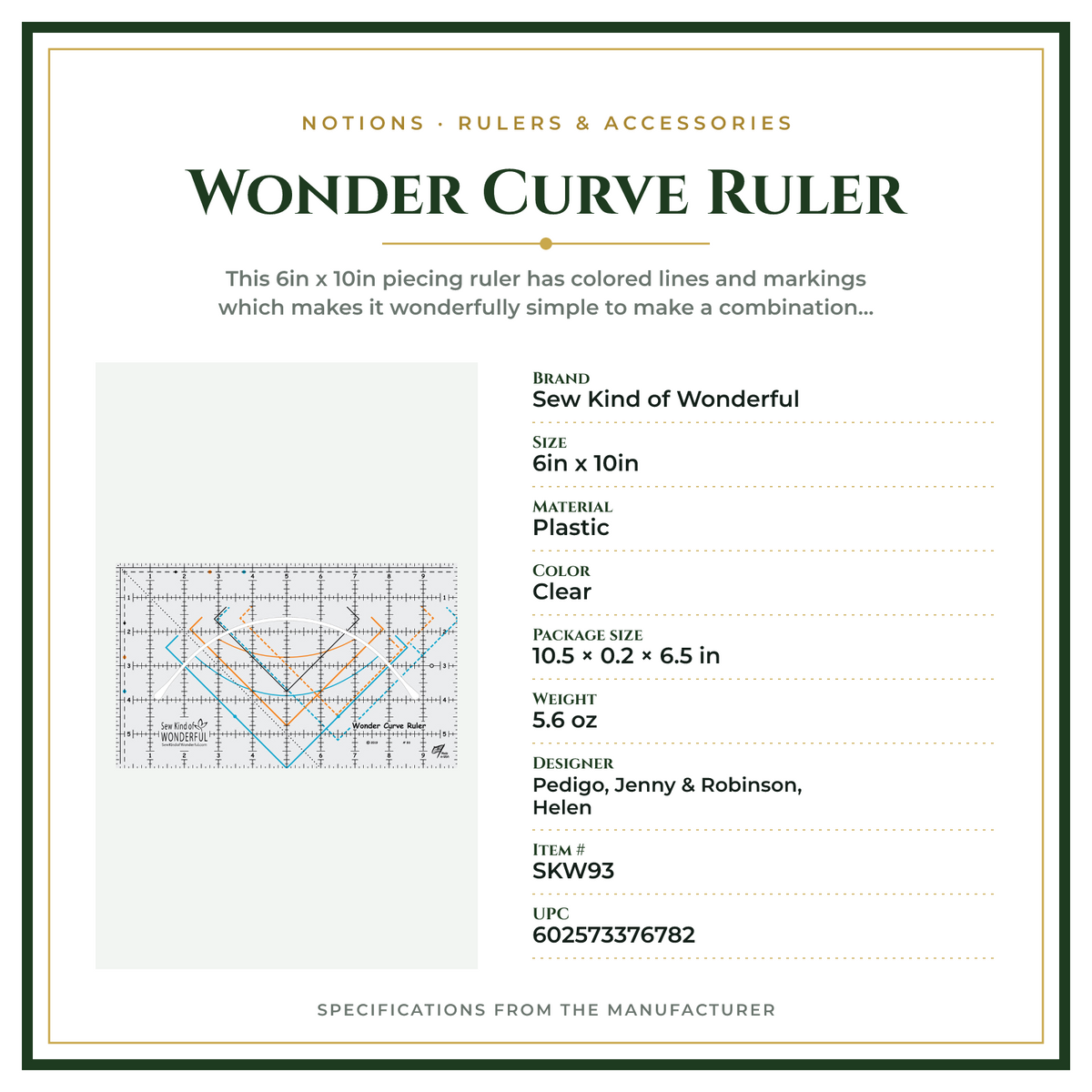 Product Specifications – Wonder Curve Ruler