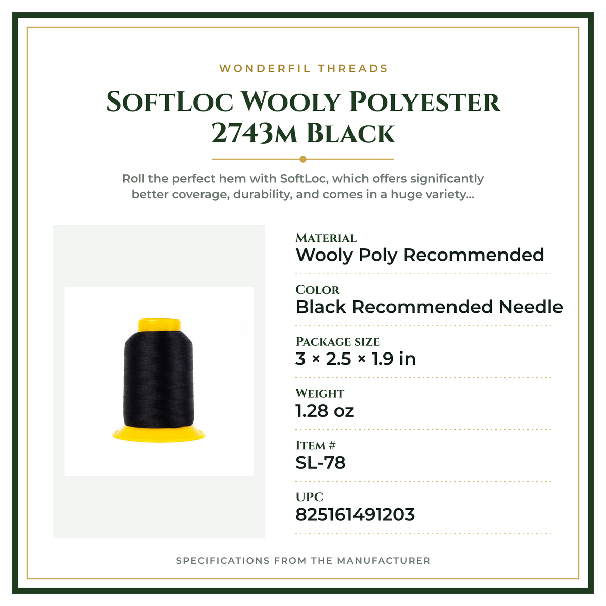 Product Specifications – SoftLoc Wooly Polyester 2743m Black