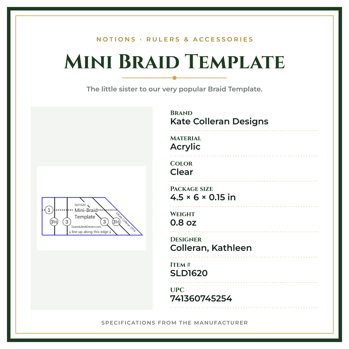 Product Specifications – Mini Braid Template