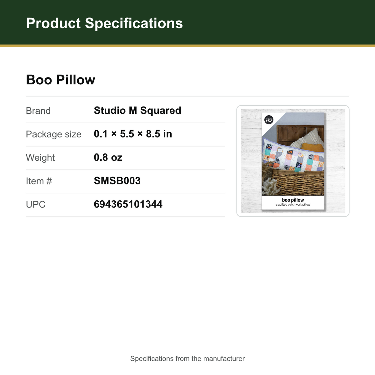 Product Specifications – Boo Pillow