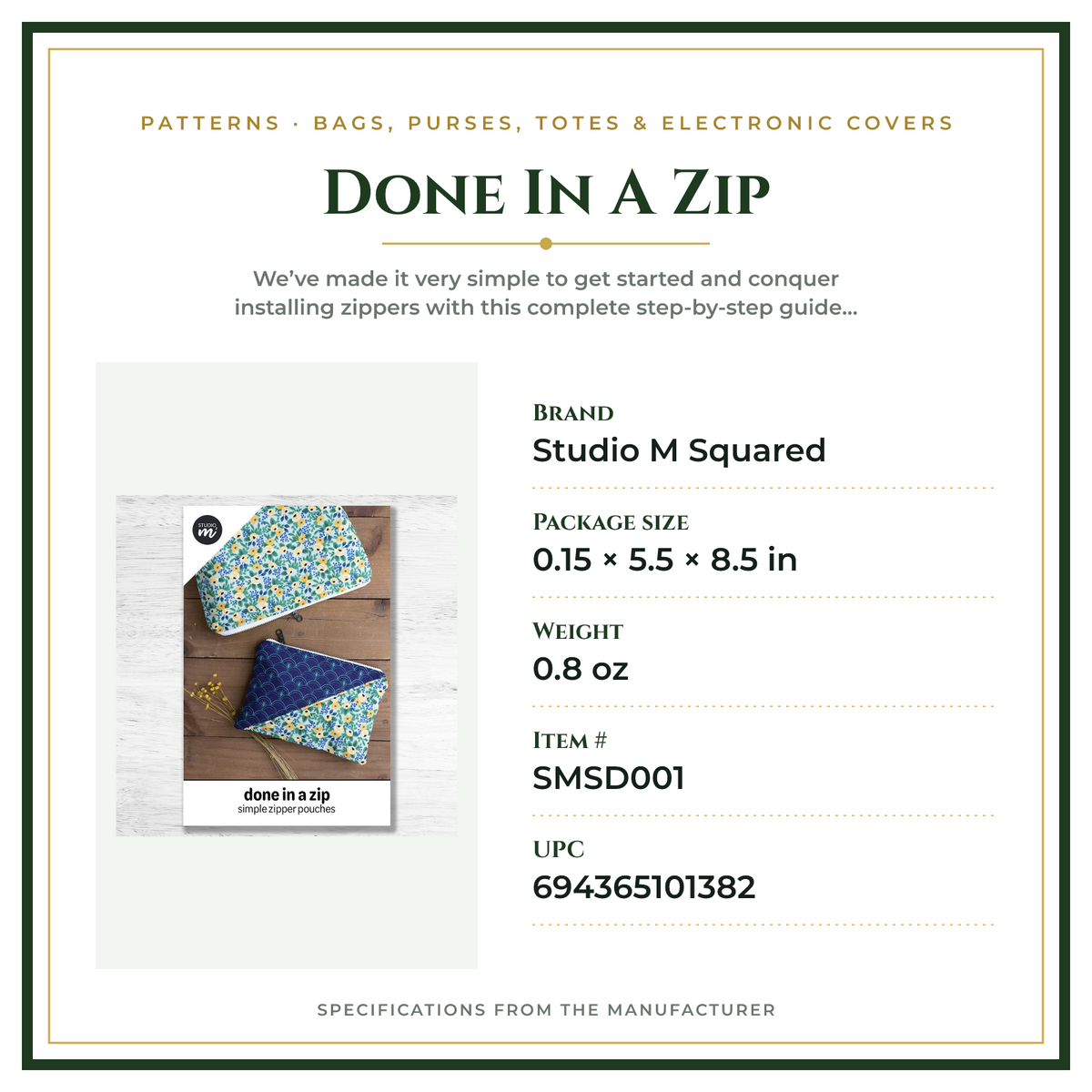 Product Specifications – Done In A Zip