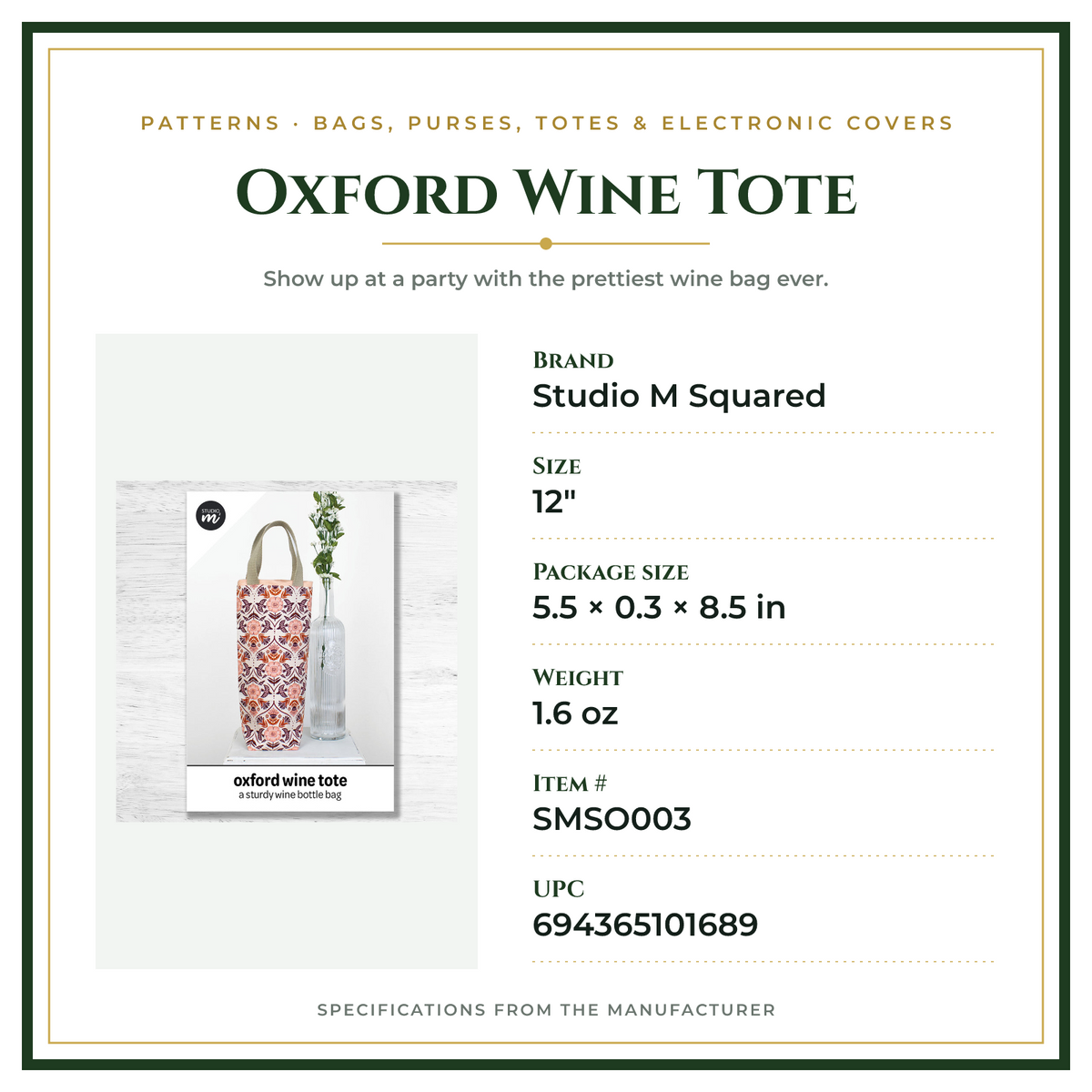 Product Specifications – Oxford Wine Tote