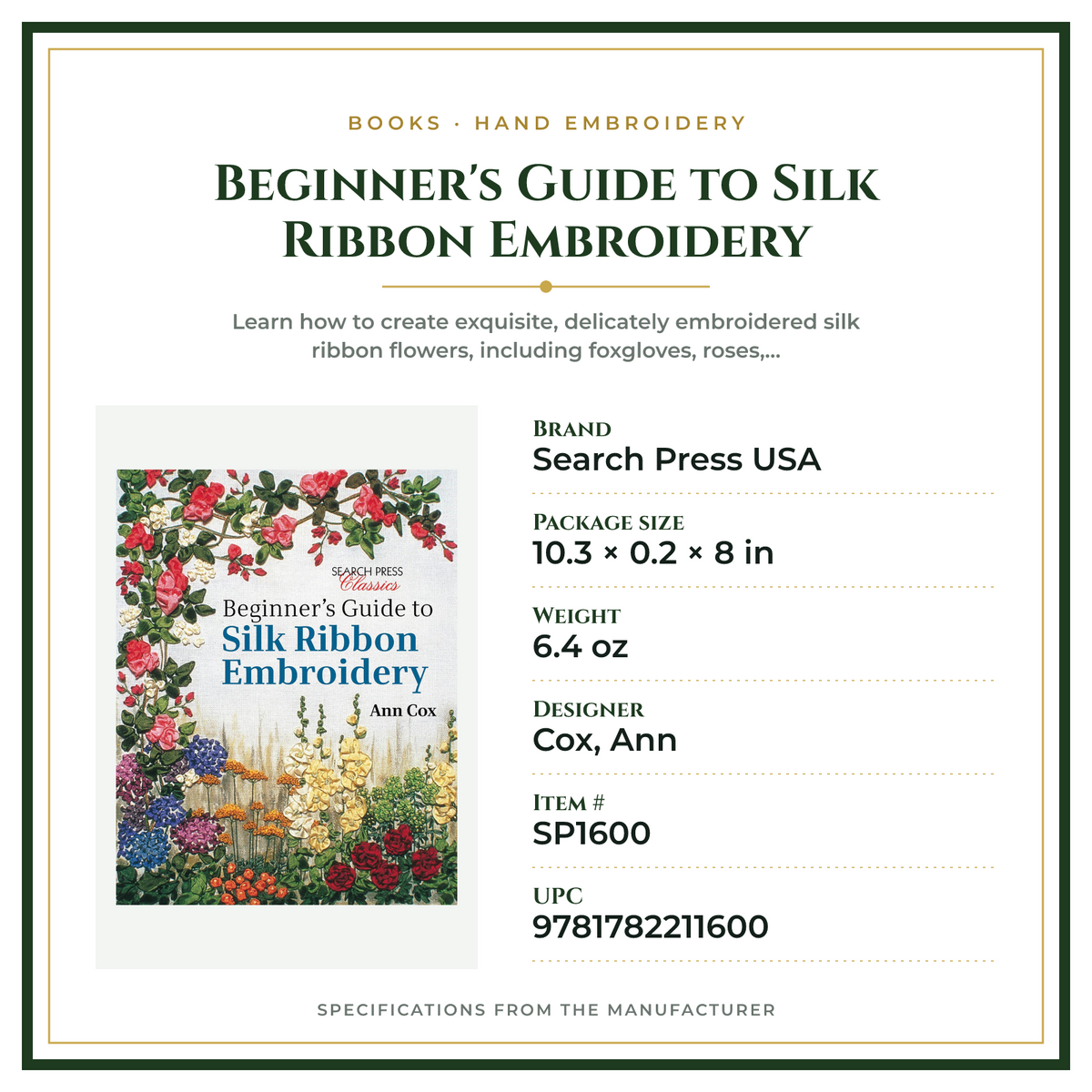 Product Specifications – Beginner's Guide to Silk Ribbon Embroidery