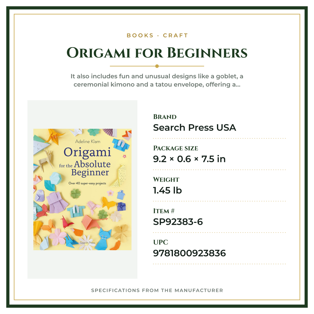 Product Specifications – Origami for Beginners