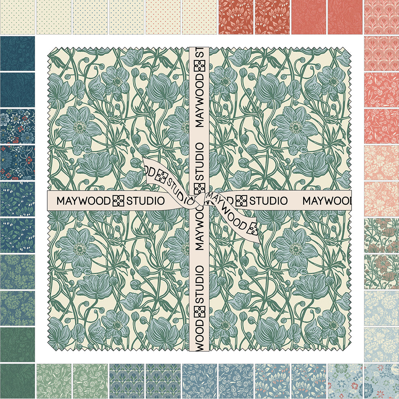 10in Squares Cottage Flowers, 42pcs/bundle