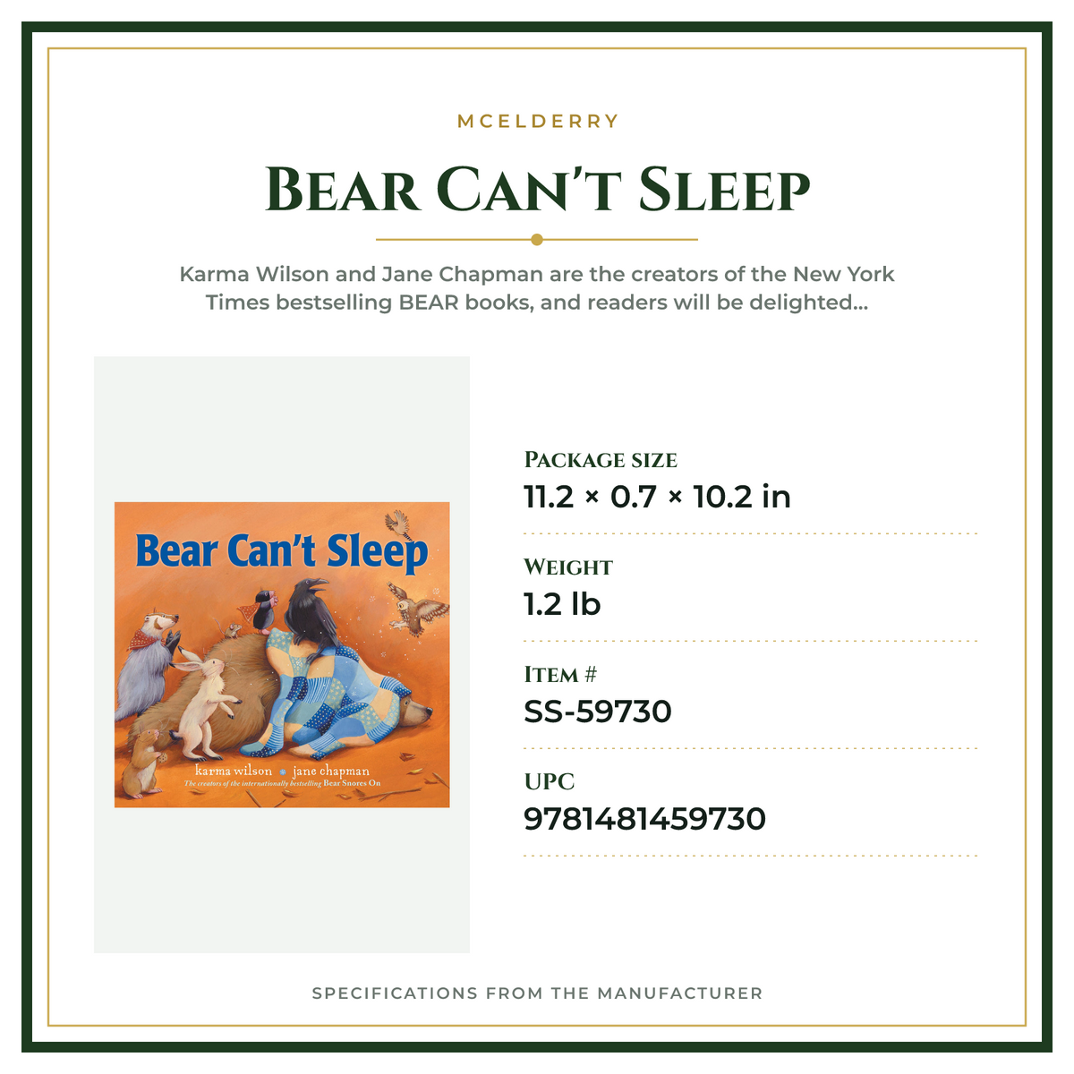 Product Specifications – Bear Can't Sleep