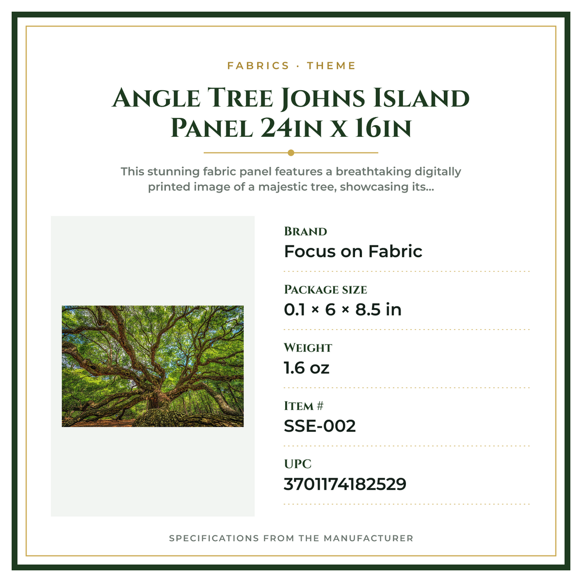 Product Specifications – Angle Tree Johns Island Panel 24in x 16in