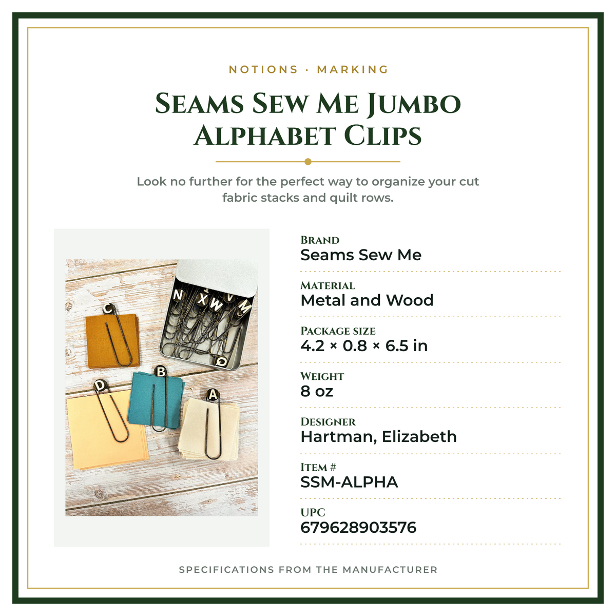 Product Specifications – Seams Sew Me Jumbo Alphabet Clips