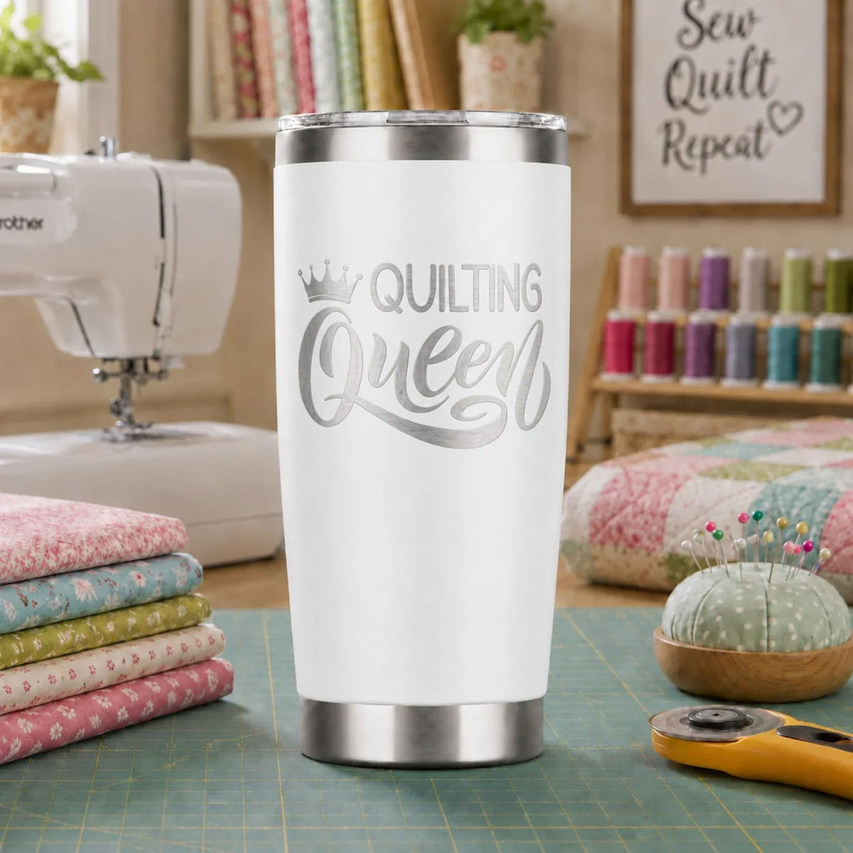 Quilting Queen White Stainless Steel Tumbler 20oz