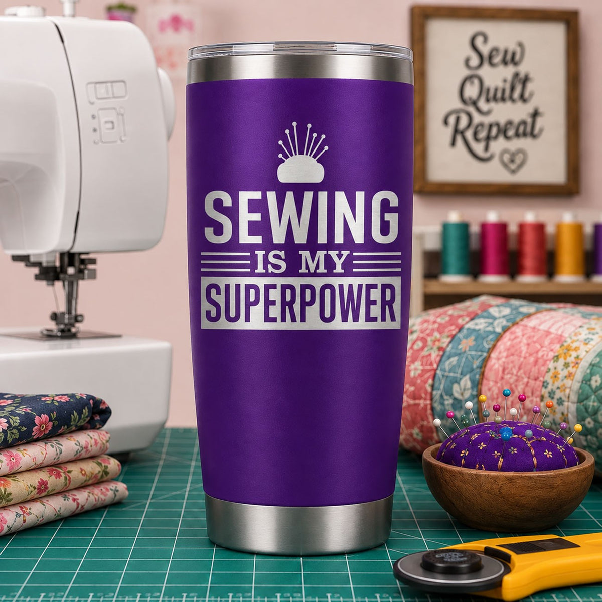 Sewing is My Superpower Purple Stainless Steel Tumbler 20oz
