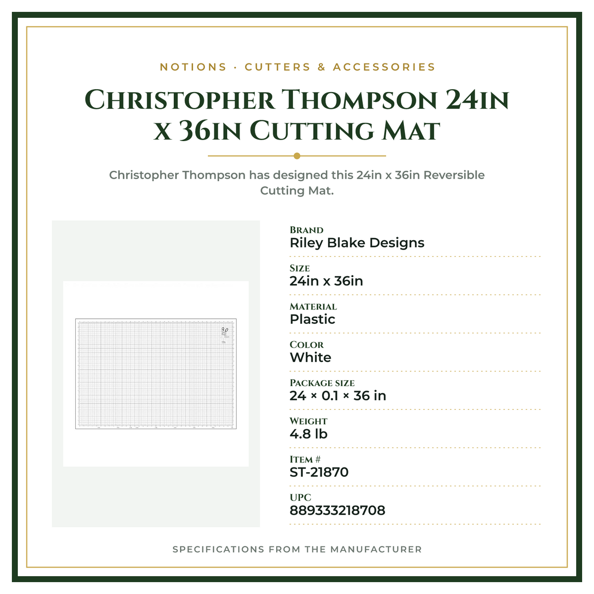 Product Specifications – Christopher Thompson 24in x 36in Cutting Mat