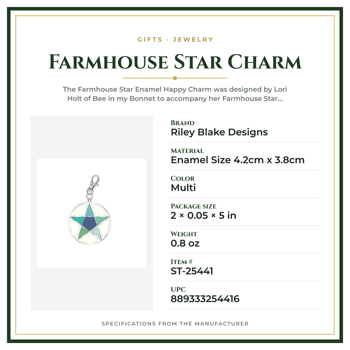 Product Specifications – Farmhouse Star Charm