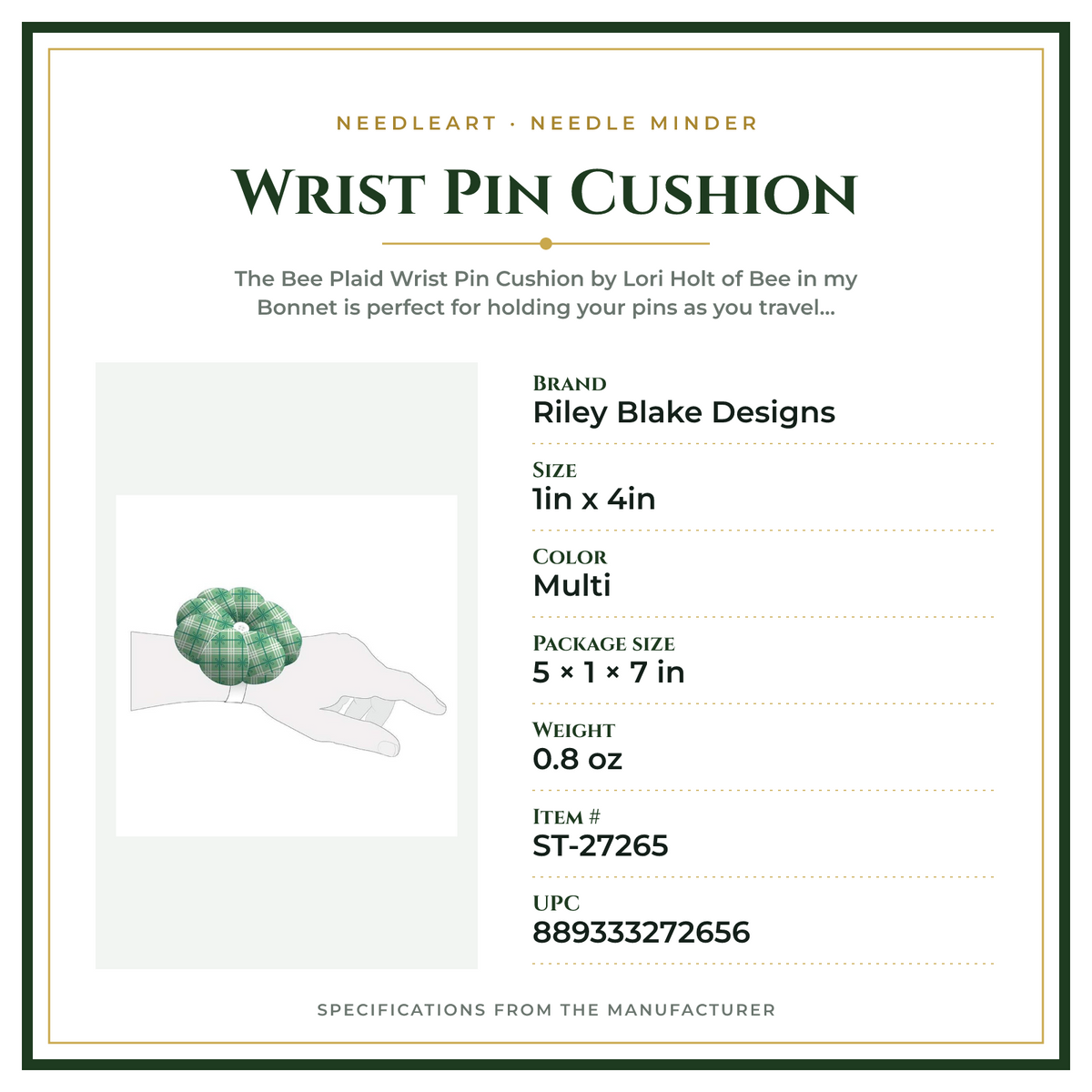 Product Specifications – Wrist Pin Cushion