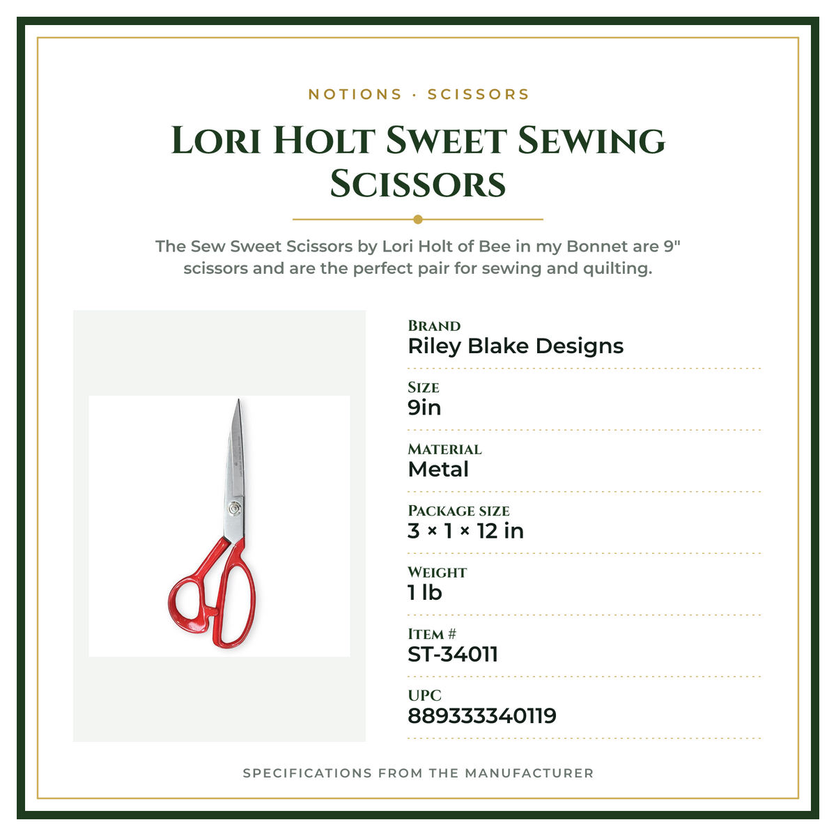 Product Specifications – Lori Holt Sweet Sewing Scissors