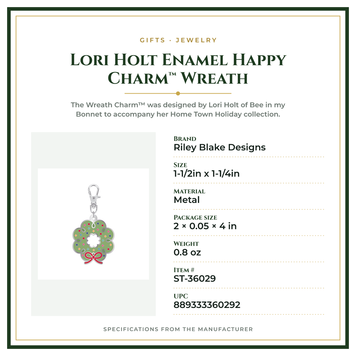 Product Specifications – Lori Holt Enamel Happy Charm™ Wreath