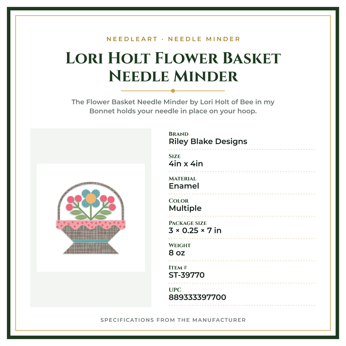 Product Specifications – Lori Holt Flower Basket Needle Minder
