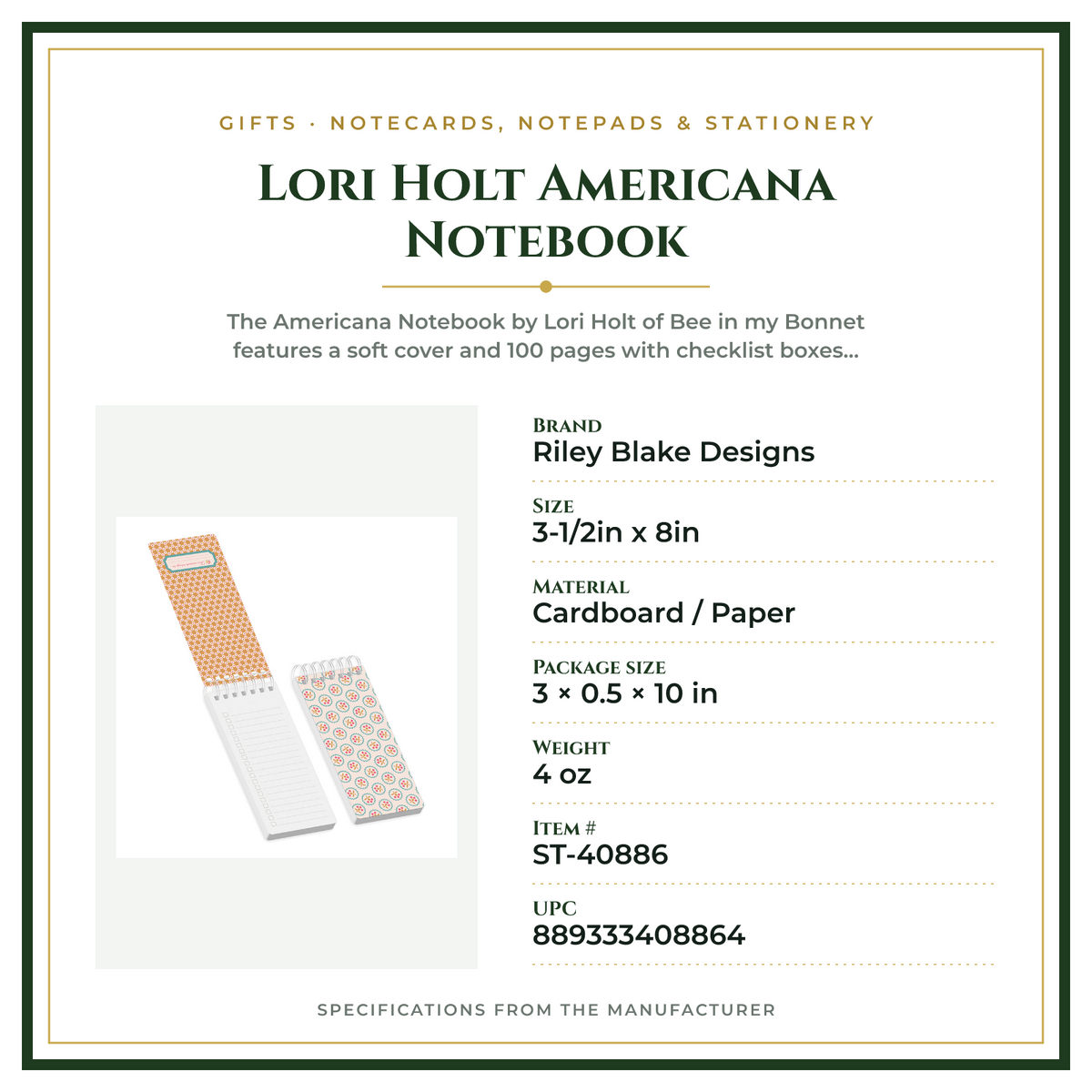 Product Specifications – Lori Holt Americana Notebook