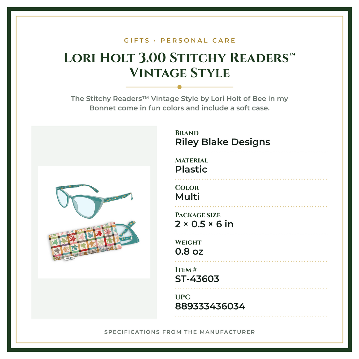 Product Specifications – Lori Holt 3.00 Stitchy Readers™ Vintage Style