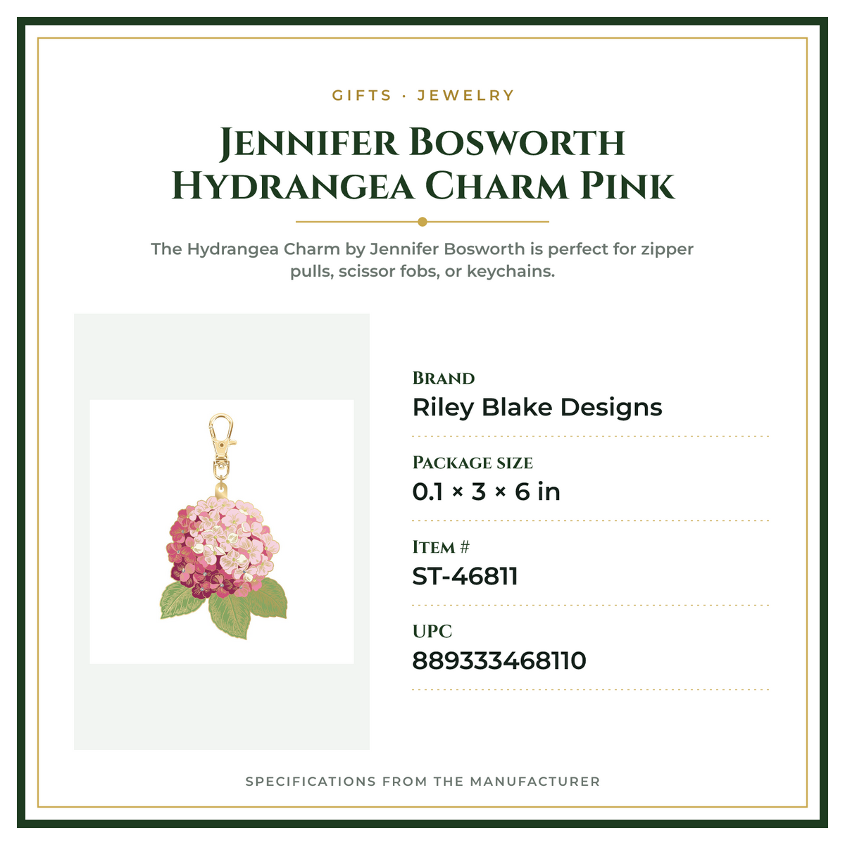 Product Specifications – Jennifer Bosworth Hydrangea Charm Pink