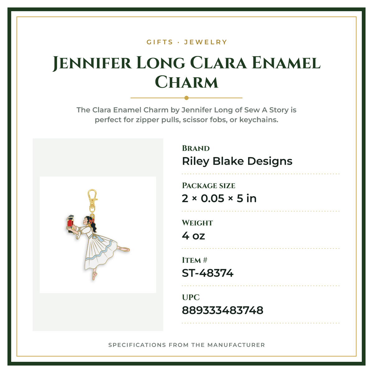 Product Specifications – Jennifer Long Clara Enamel Charm