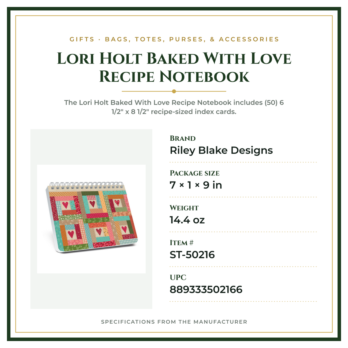 Product Specifications – Lori Holt Baked With Love Recipe Notebook