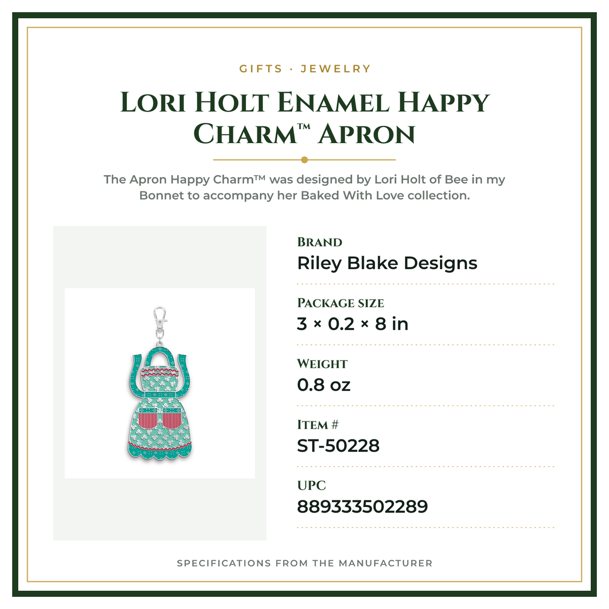 Product Specifications – Lori Holt Enamel Happy Charm™ Apron