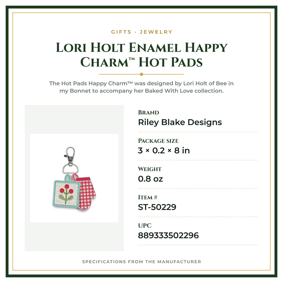 Product Specifications – Lori Holt Enamel Happy Charm™ Hot Pads