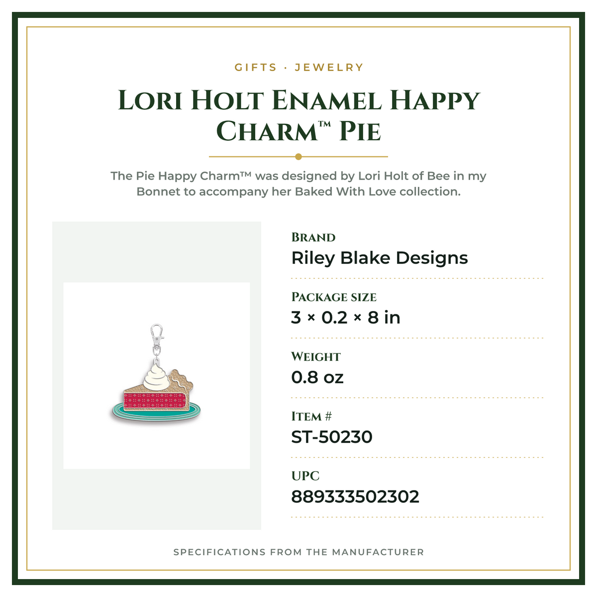 Product Specifications – Lori Holt Enamel Happy Charm™ Pie
