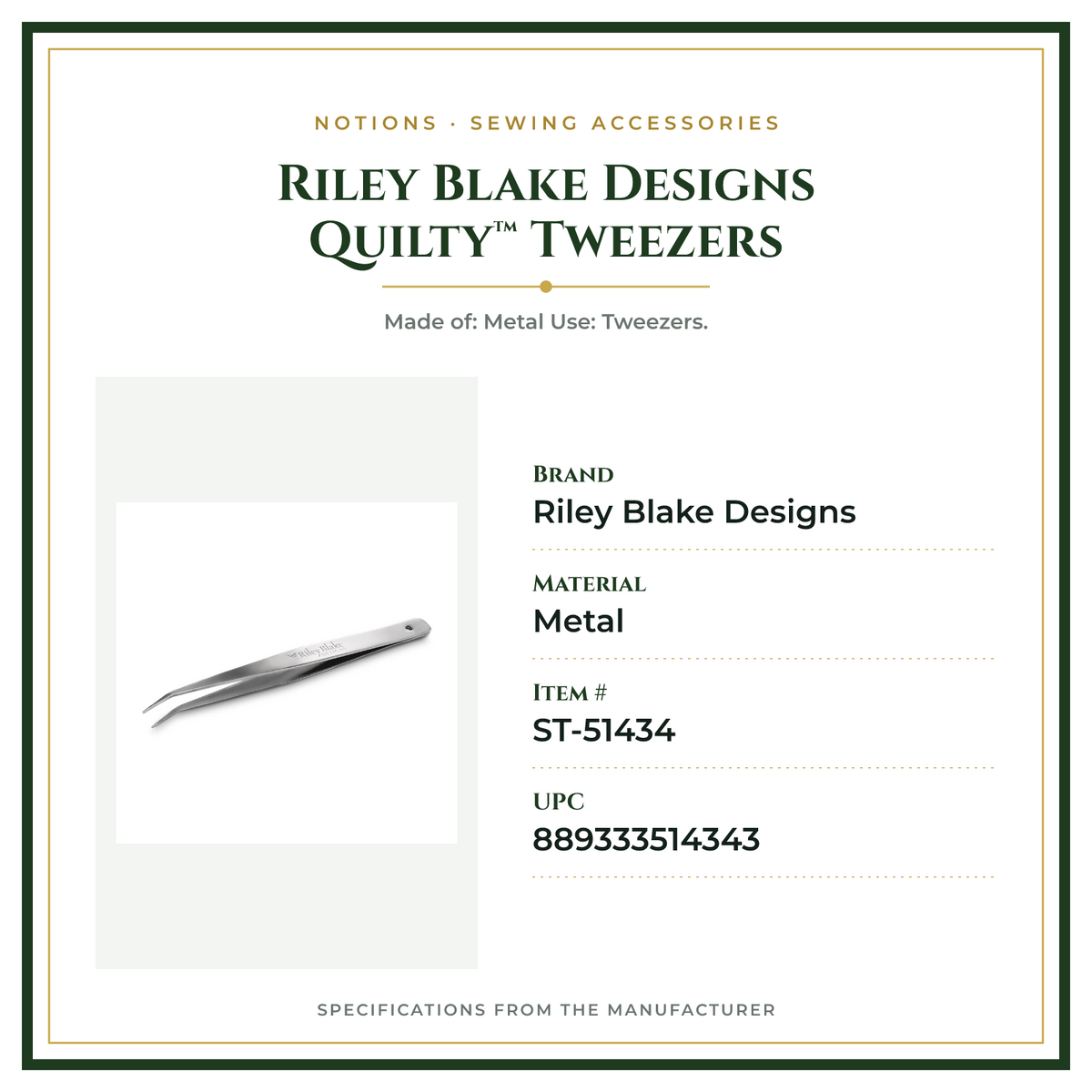 Product Specifications – Riley Blake Designs Quilty™ Tweezers