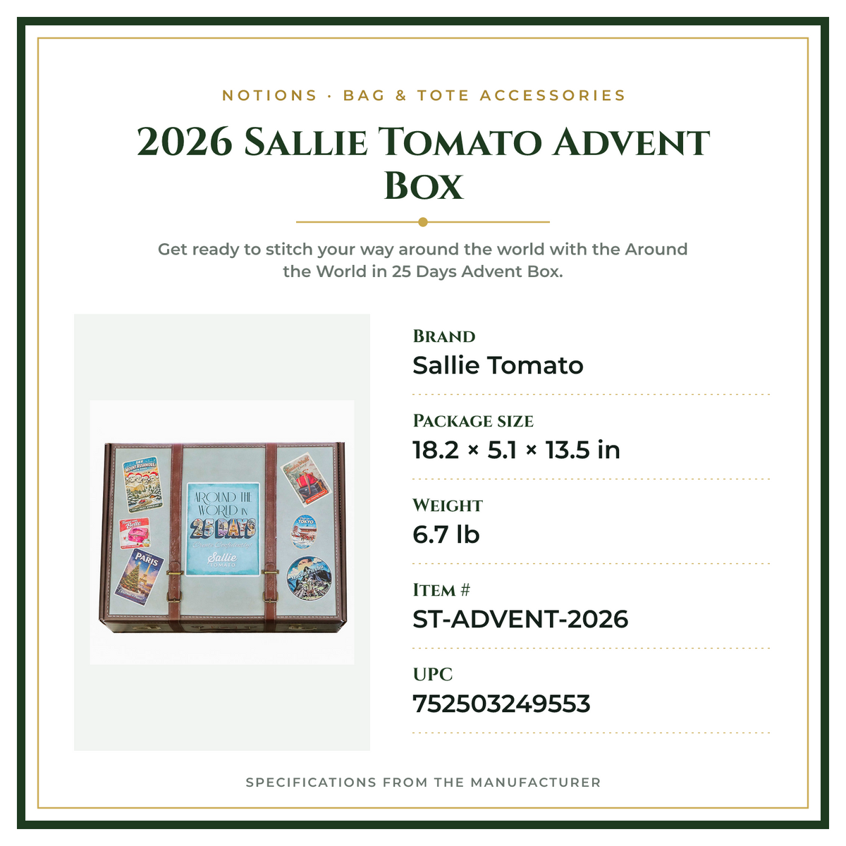 Product Specifications – 2026 Sallie Tomato Advent Box