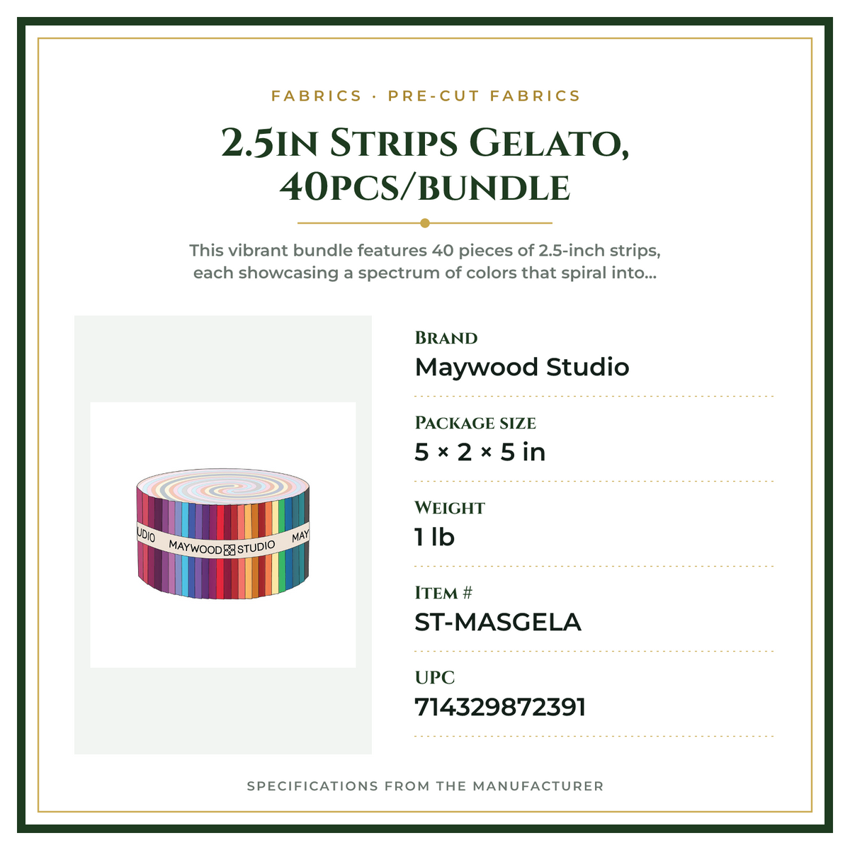Product Specifications – 2.5in Strips Gelato, 40pcs/bundle