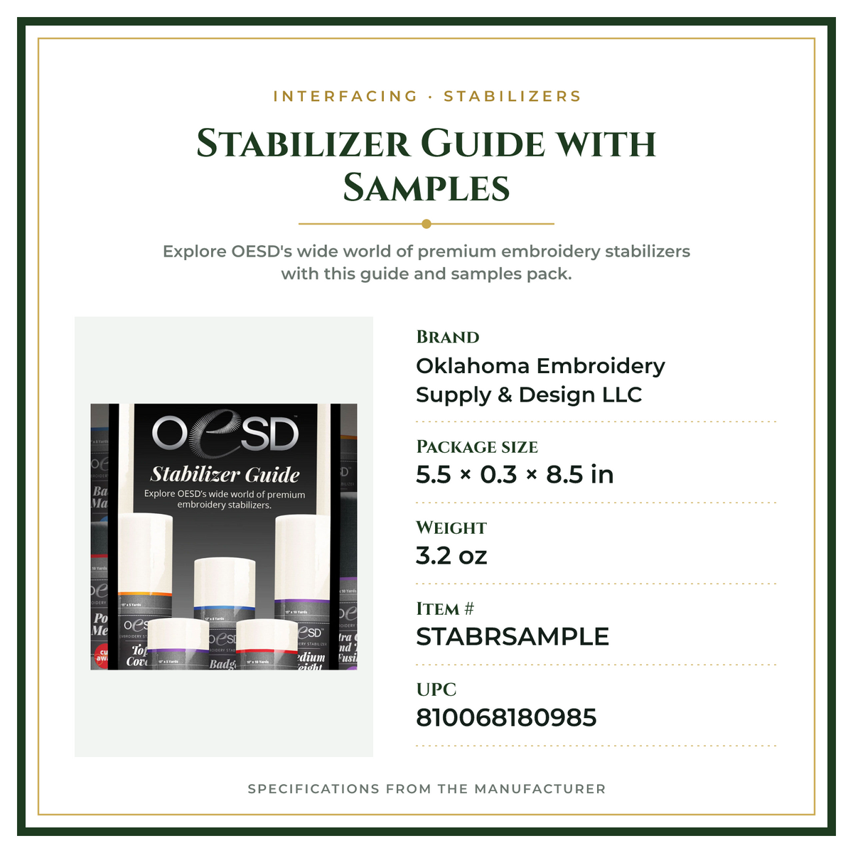 Product Specifications – Stabilizer Guide with Samples