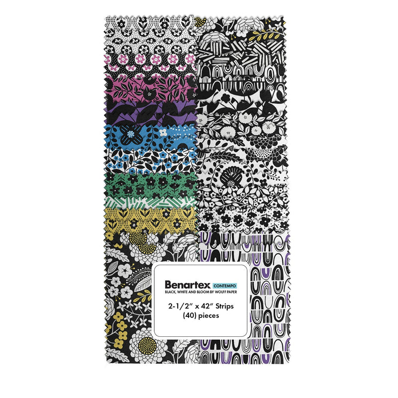 2.5in Strips Black White & Bloom 40pcs/bundle