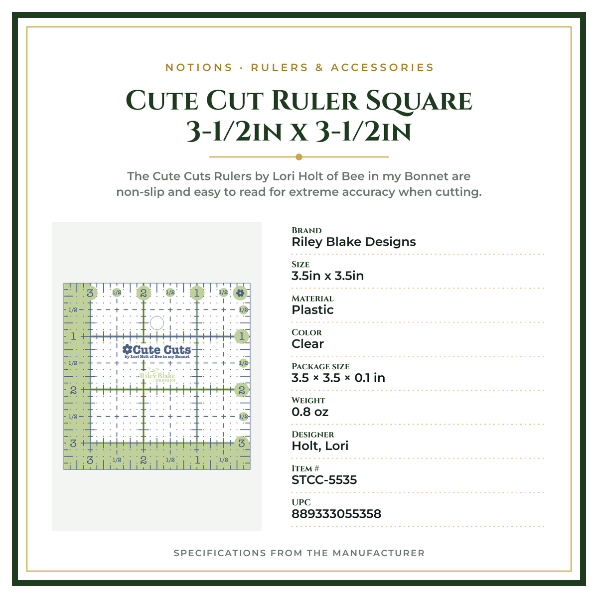 Product Specifications – Cute Cut Ruler Square 3-1/2in x 3-1/2in