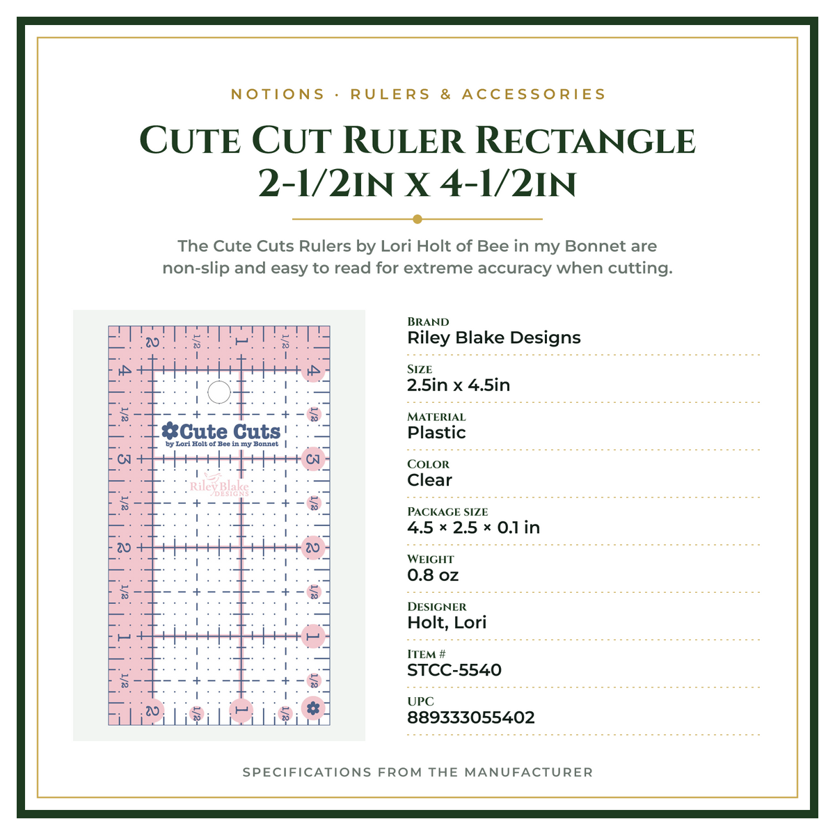 Product Specifications – Cute Cut Ruler Rectangle 2-1/2in x 4-1/2in