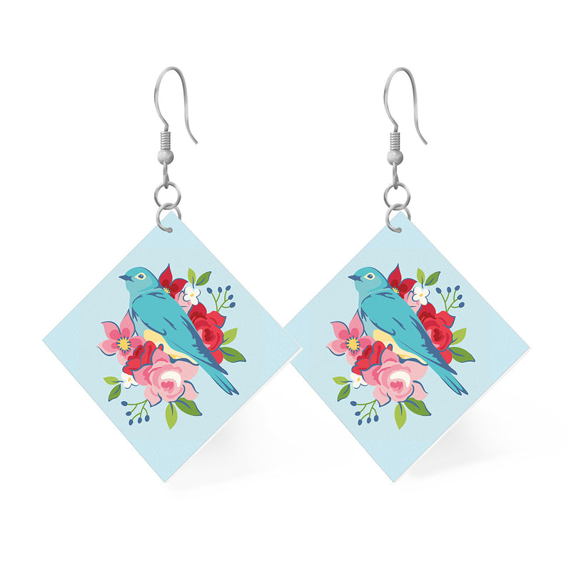Leather Square Earrings Bluebird