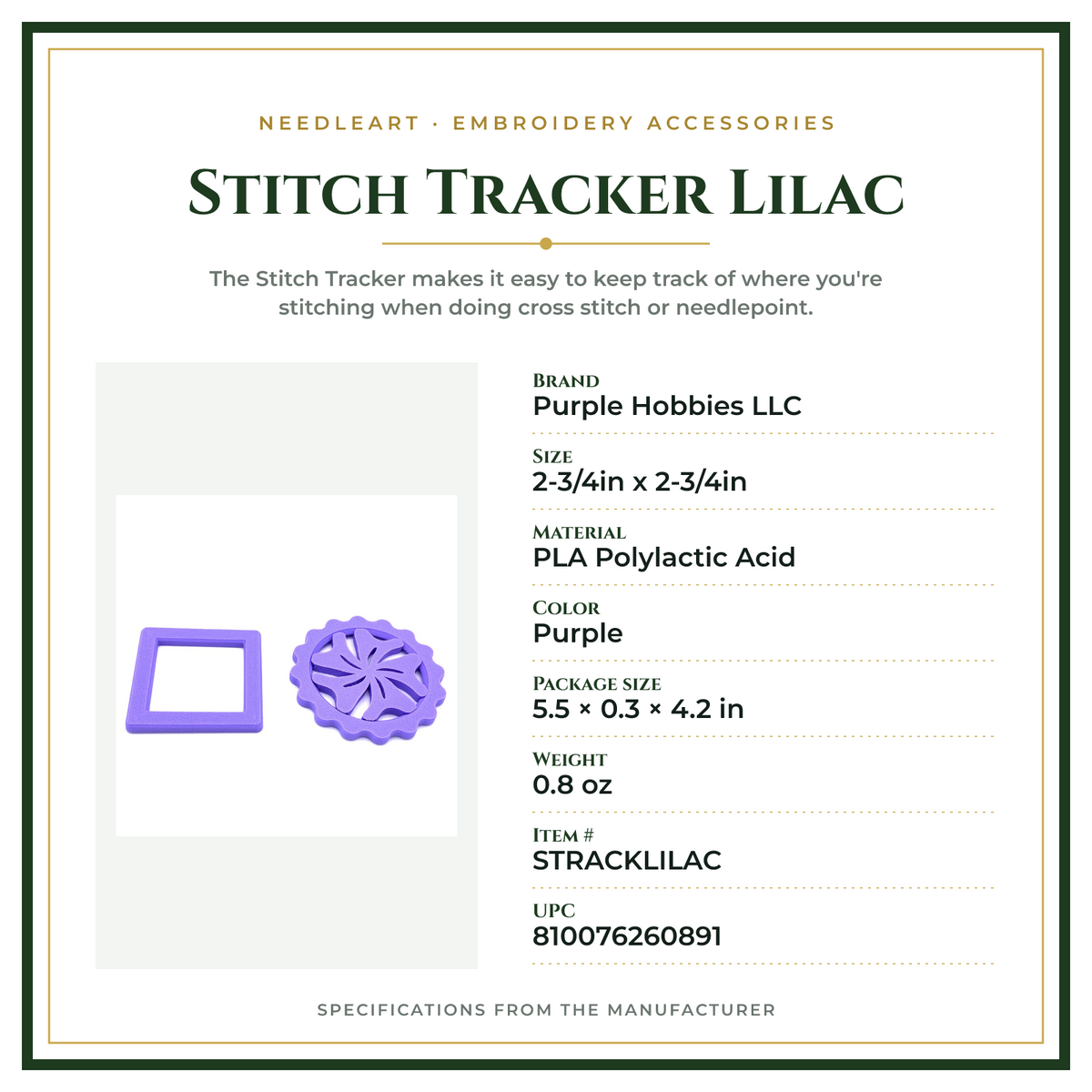 Product Specifications – Stitch Tracker Lilac