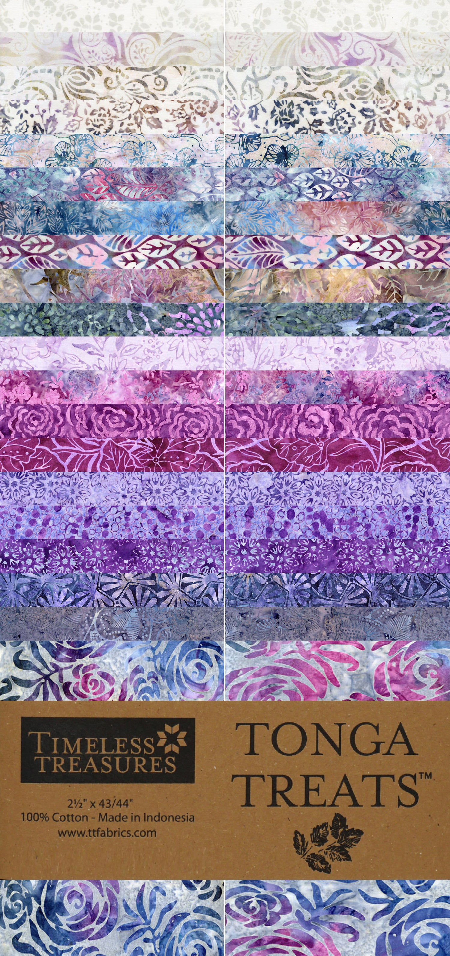 2.5in Strips Tonga Batik Plumberry 40pcs/bundle