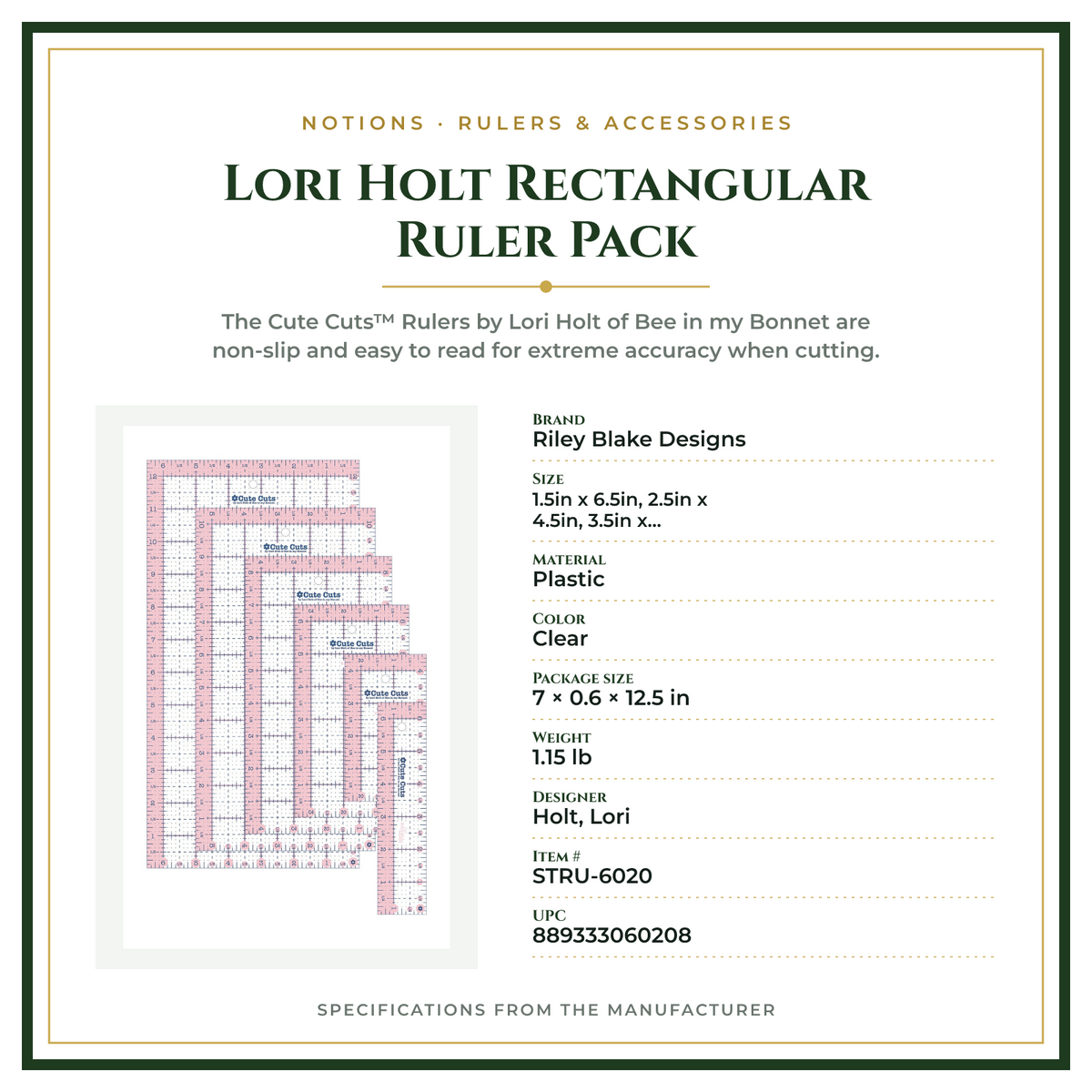 Product Specifications – Lori Holt Rectangular Ruler Pack