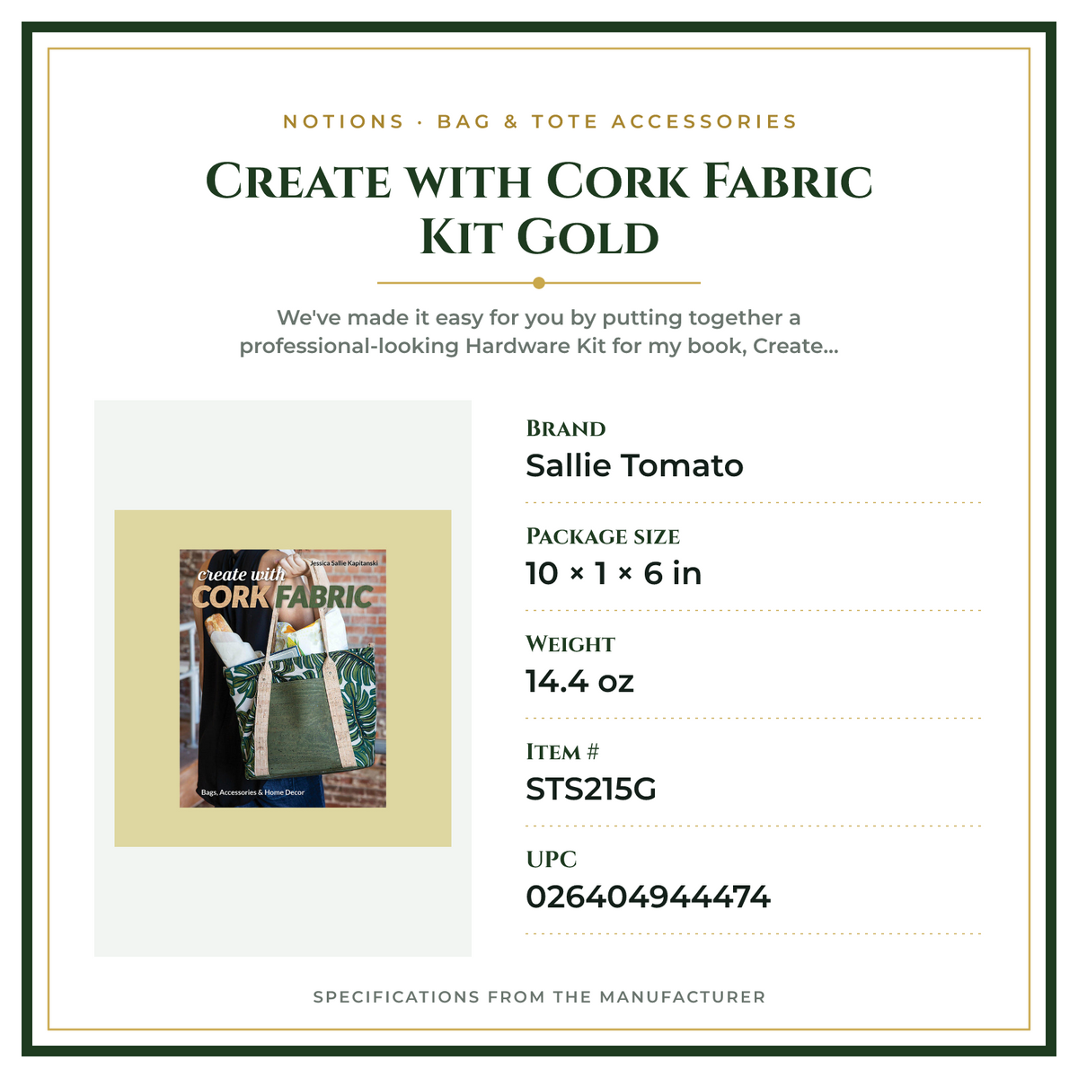 Product Specifications – Create with Cork Fabric Kit Gold
