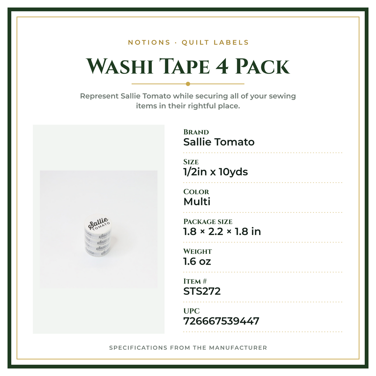 Product Specifications – Washi Tape 4 Pack