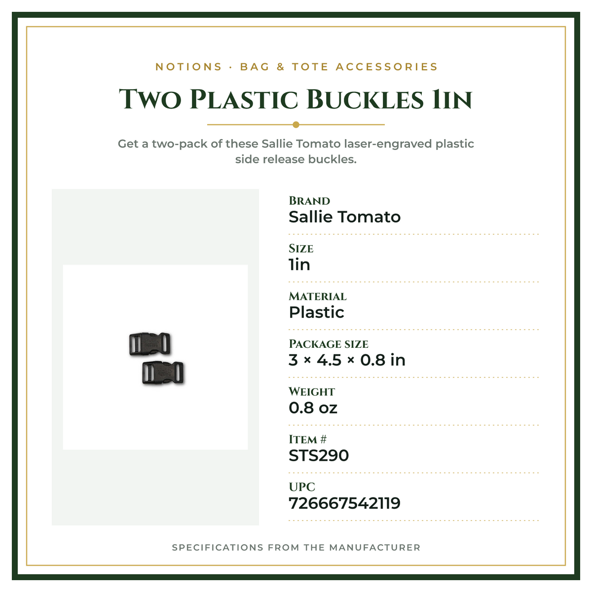 Product Specifications – Two Plastic Buckles 1in