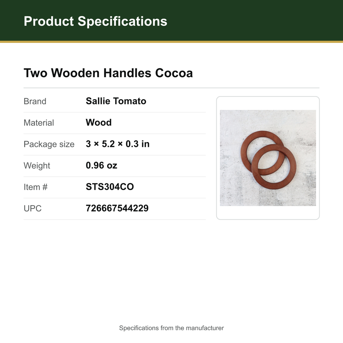Product Specifications – Two Wooden Handles Cocoa
