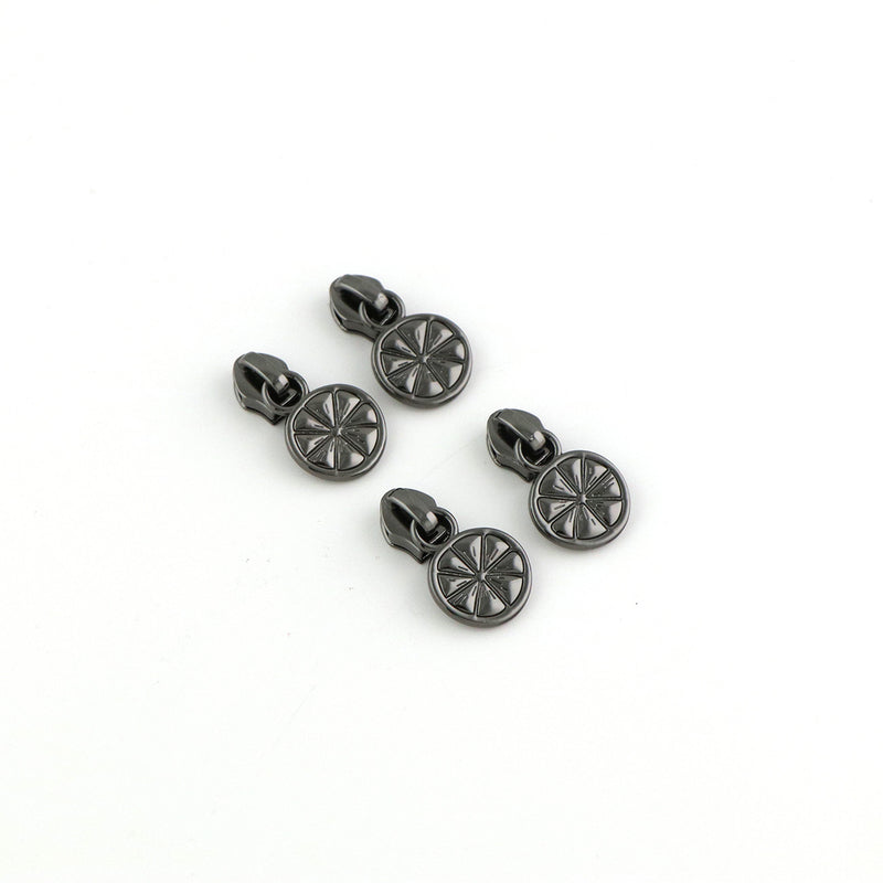 Four Citrus Slice Zipper Pulls Gunmetal