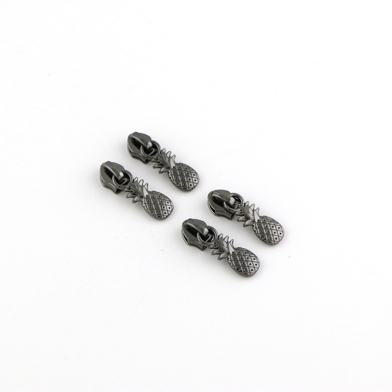 Four Pineapple Zipper Pulls Gunmetal