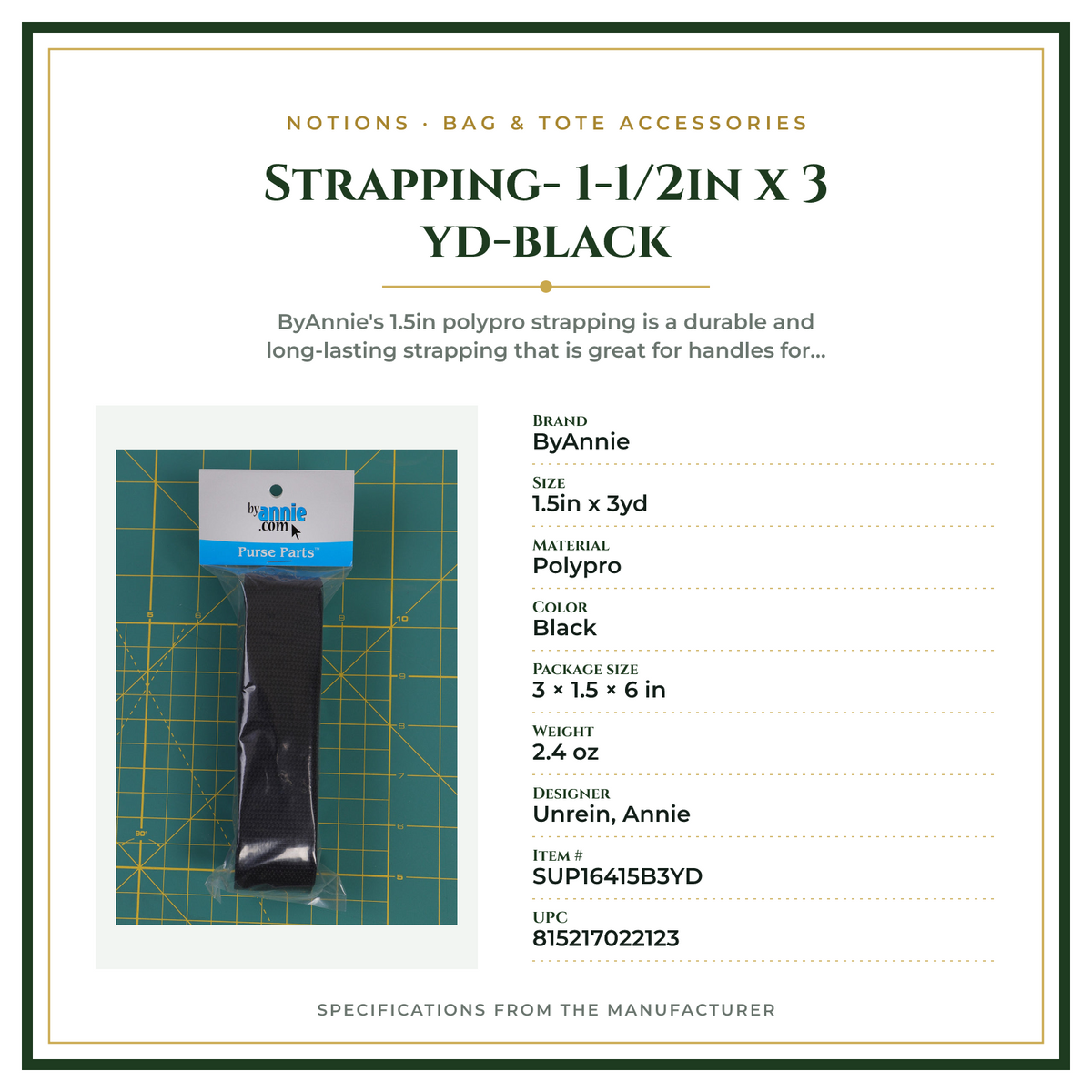 Product Specifications – Strapping- 1-1/2in x 3 yd-black